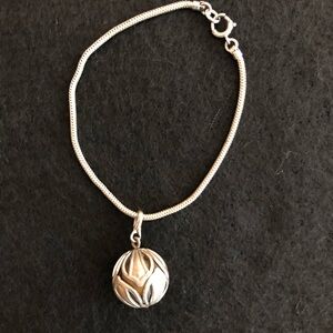 Vintage ~ Art Nouveau Look Charm Bracelet with Woven Chain & Caged Stone